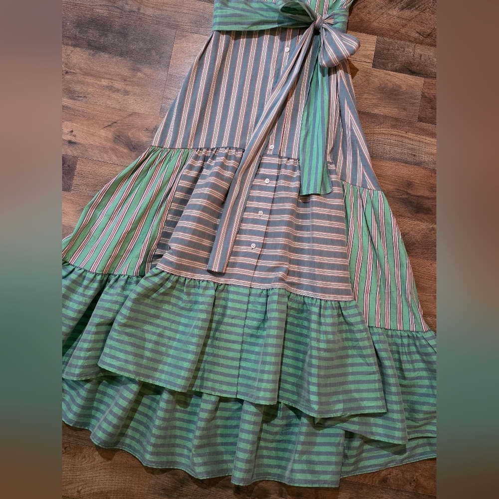 Sandro Paris Women's Green Striped Button Front Wrap Dress Size 36 - Picture 4 of 12